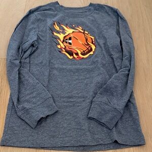 adidas Kids Gray Long Sleeve Shirt with Flame Basketball Graphic